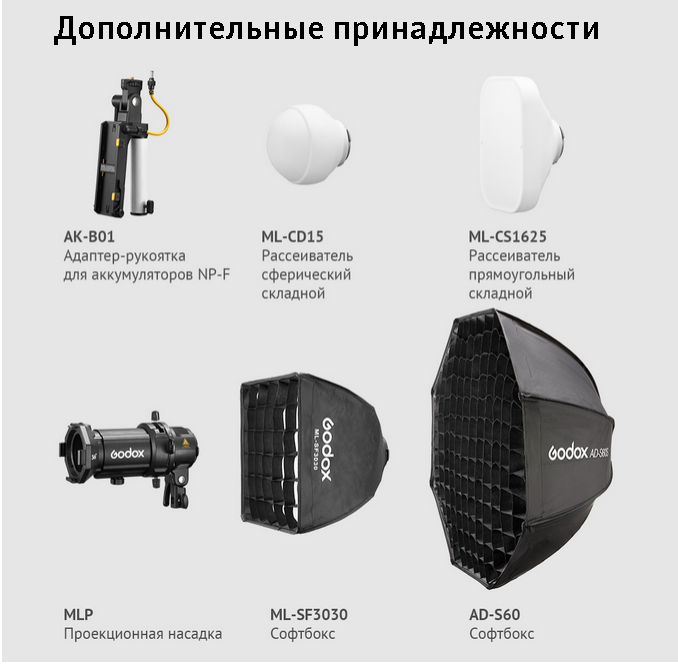 картинка Осветитель светодиодный Godox ML60II Bi, CRI 96+, TLCI 97+, 2800 - 6500 K арт. 31392 от магазина Ultra-mart