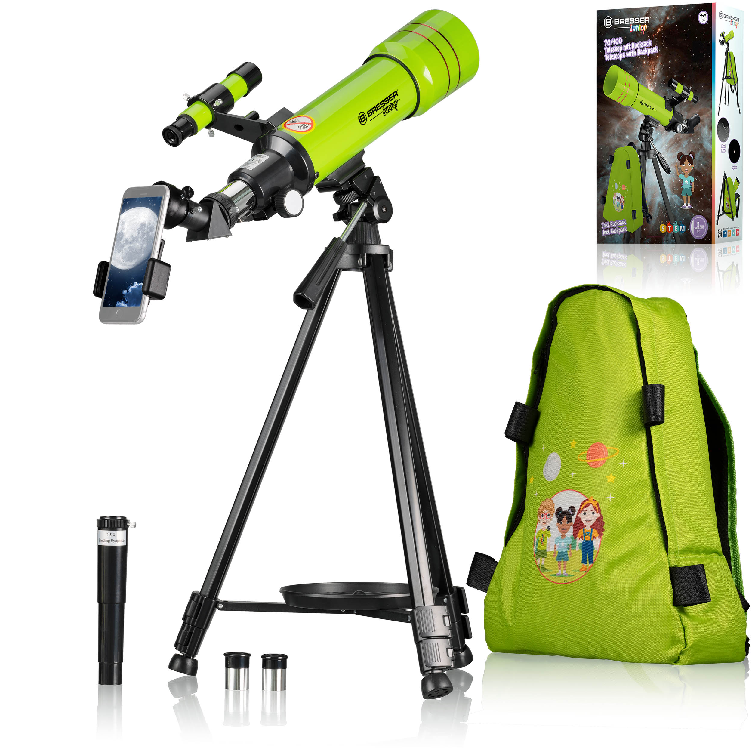 картинка Телескоп BRESSER JUNIOR  70/400 в зеленом рюкзаке (8850610B4K000) от магазина Ultra-mart
